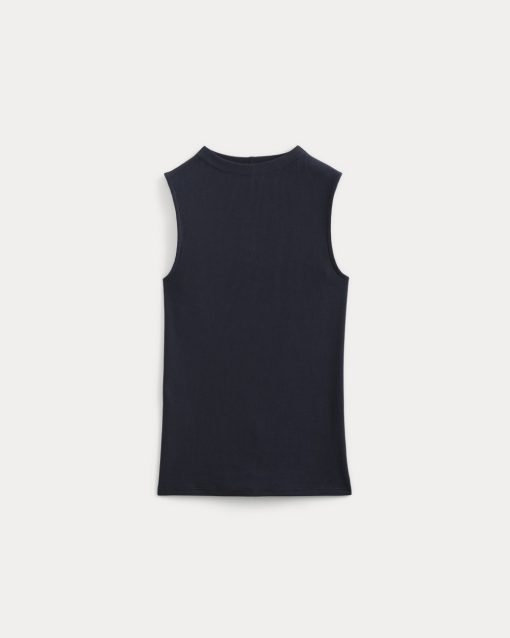Alternative view of The Luxe Rib Funnel-Neck Tank | Navy