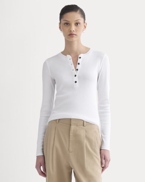 The Luxe Rib Henley | White