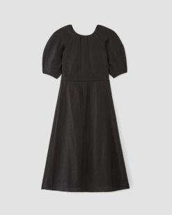 Alternative view of The Linen Short-Sleeve Scoop Midi Dress | Black