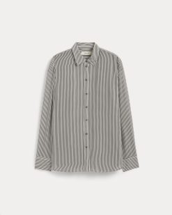 Alternative view of The Must-Have Shirt in Washable Silk | Black Micro Stripe