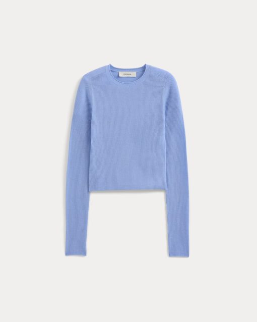 Alternative view of The Cropped Crew Top in Ultrafine Merino | Open Air Blue