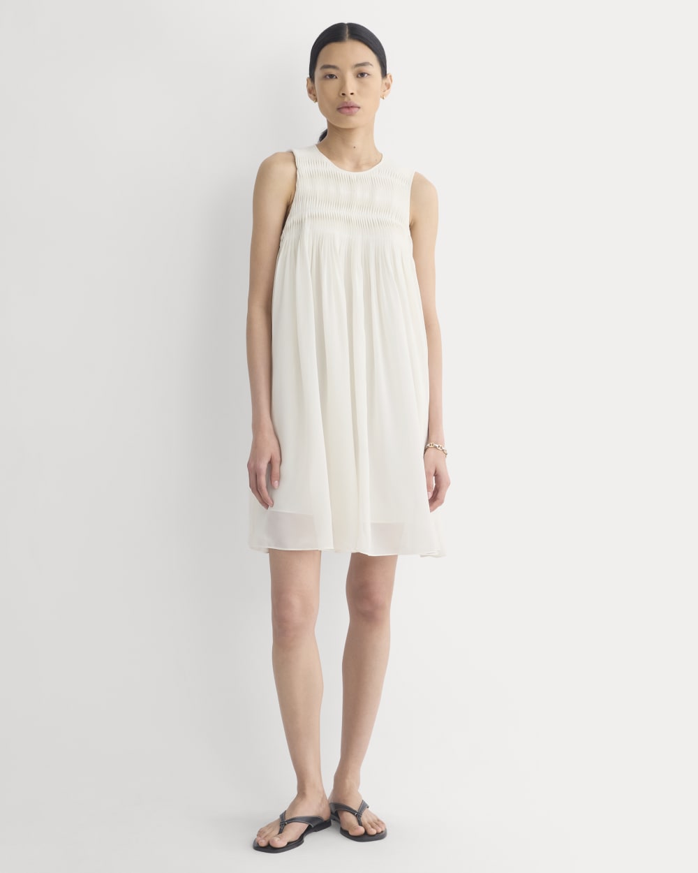 Twisted Pleated Mini Dress in Silk Georgette | Bone - Image 3