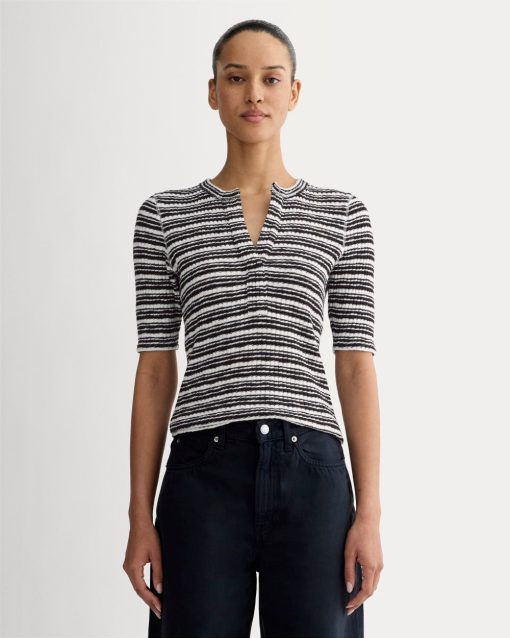 The Rib-Knit Short-Sleeve Henley | Bone / Black