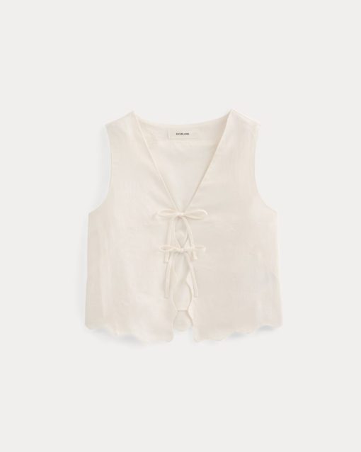 Alternative view of Tie-Front Scallop Tank in Linen | Bone