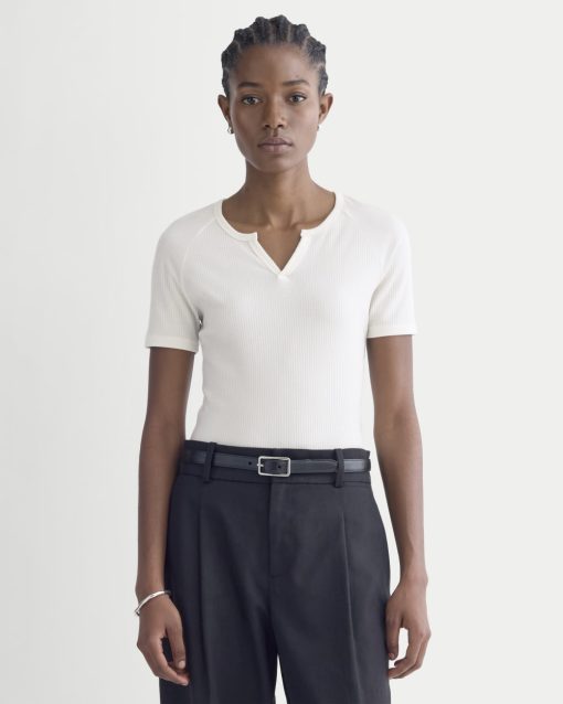 The Shimmy V-Neck Top | Bone