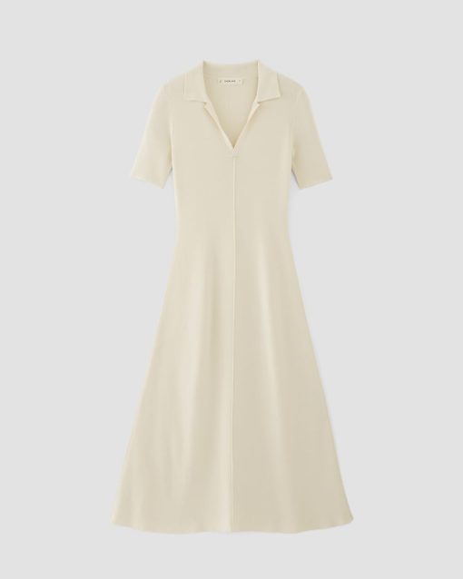 Alternative view of The Viscose Knit Polo Midi Dress | Beige