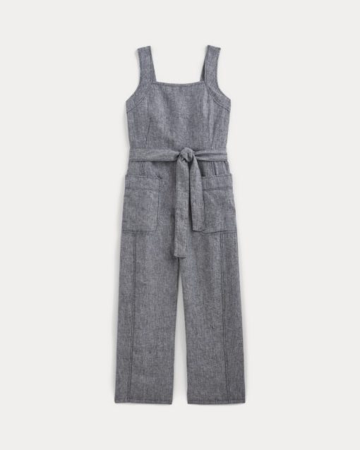 Alternative view of The Utility Coverall in Linen | Navy Chambray