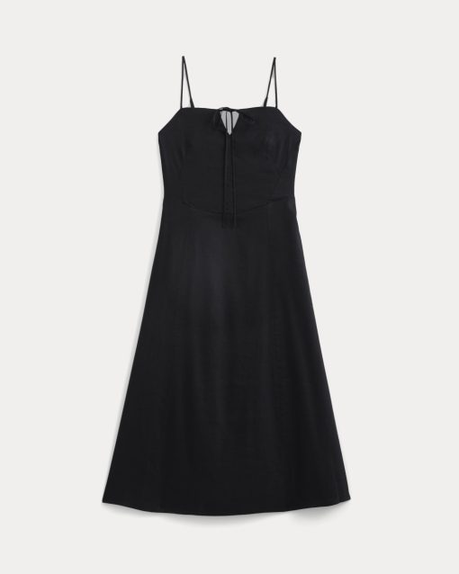 Alternative view of Tie-Neck Dress in Stretch Linen | Black