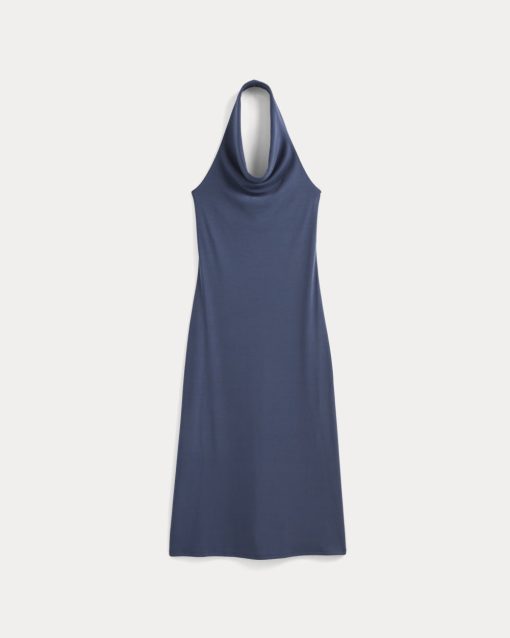 Alternative view of Cowlneck Halter Dress in Butterknit | Washed Navy