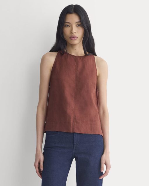 The Linen High-Neck Tank | Henna Red