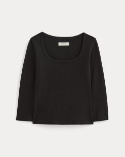 Alternative view of The Pointelle Scoop-Neck Top | Black
