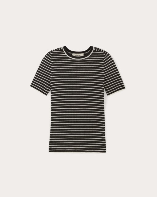 Alternative view of The Sweater Tee in Ultrasoft Merino | Black / Bone