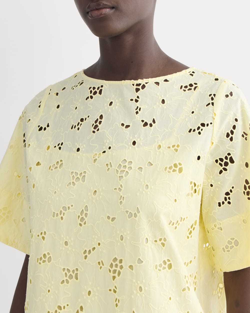 The Eyelet Mini Shift Dress | Light Yellow - Image 3