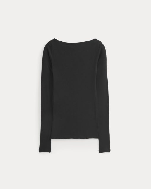 Alternative view of Tissue Boatneck Top | Black