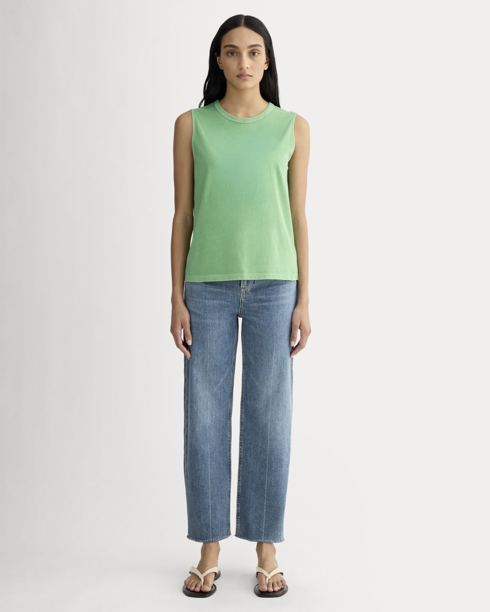 The Boyfriend Tank in Essential Cotton | Green Garment Dye - Image 3