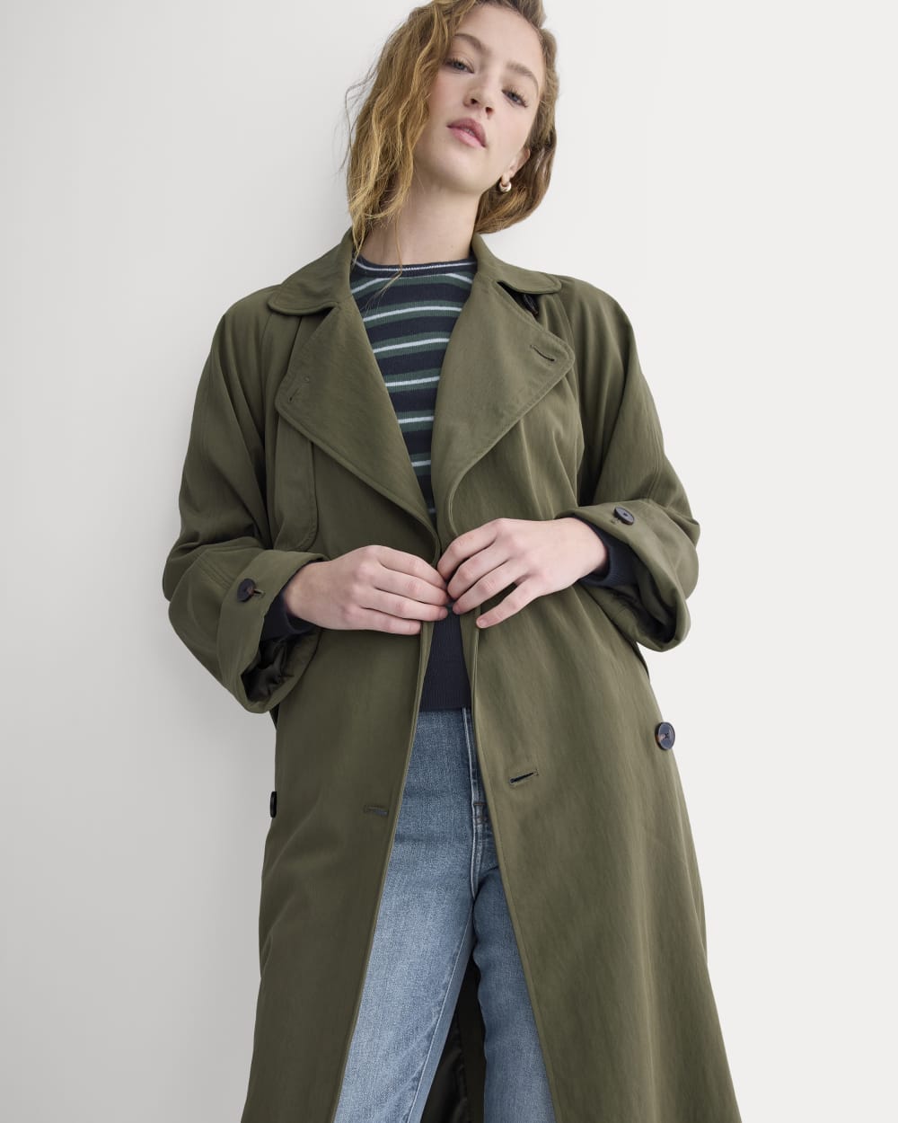 Drapey Twill Trench | Olive Night - Image 3