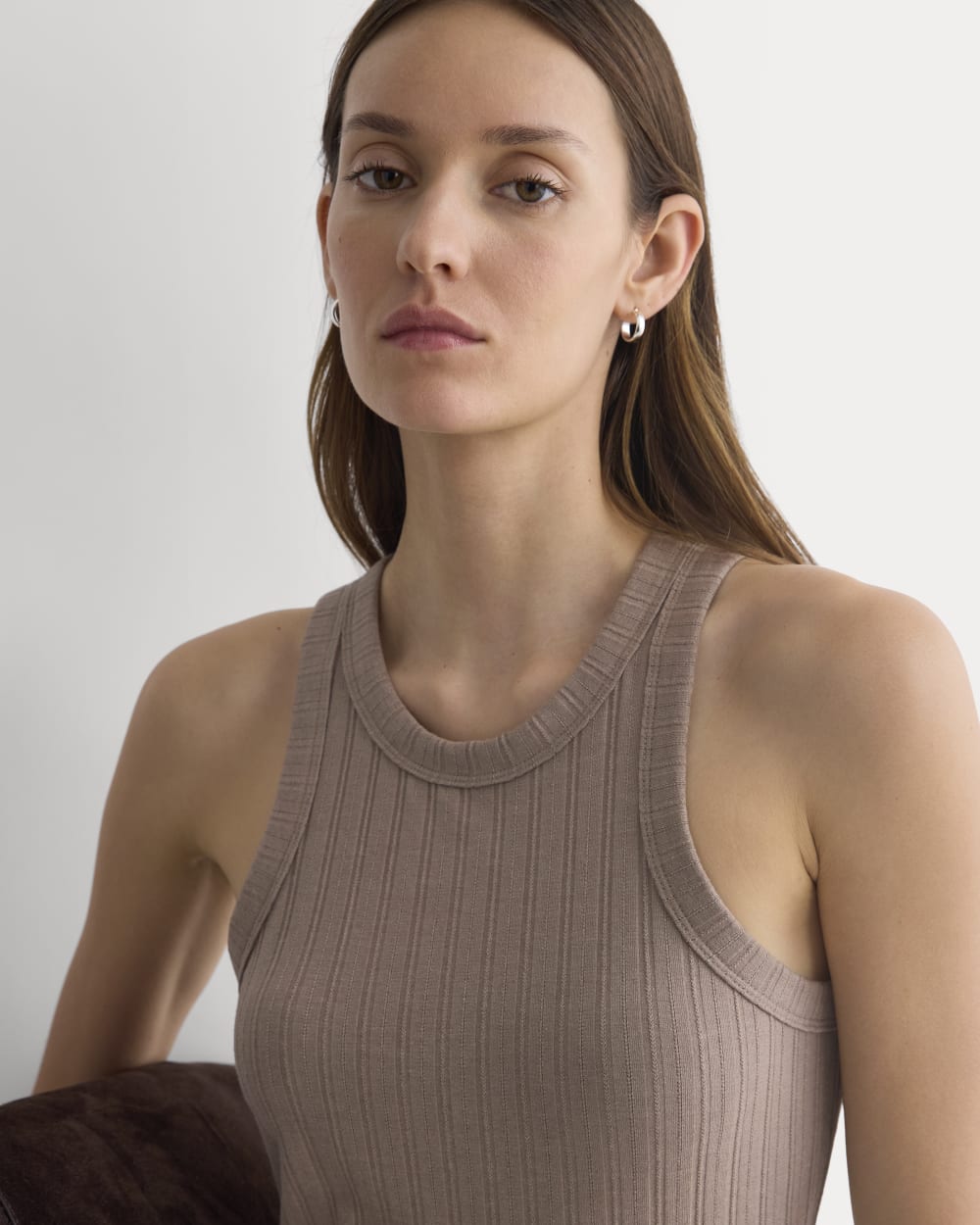 Racerback Tank in Pointelle | Heathered Chocolate Chip - Image 4