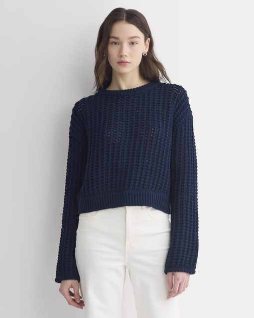 Open-Knit Crew in Elevated Cotton | Navy
