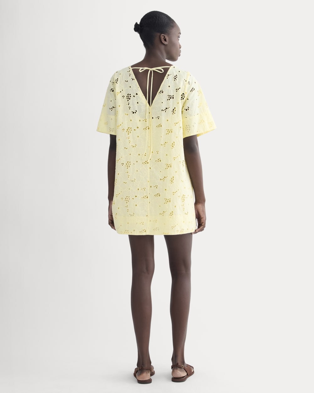 The Eyelet Mini Shift Dress | Light Yellow - Image 4