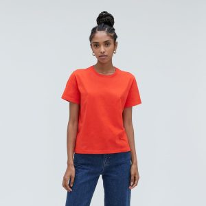 The Box-Cut Tee in Essential Cotton | Red Orange | No Pocket