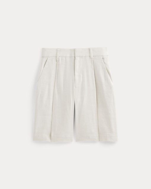 Alternative view of The Pleated Short in Stretch Linen | Natural Chambray