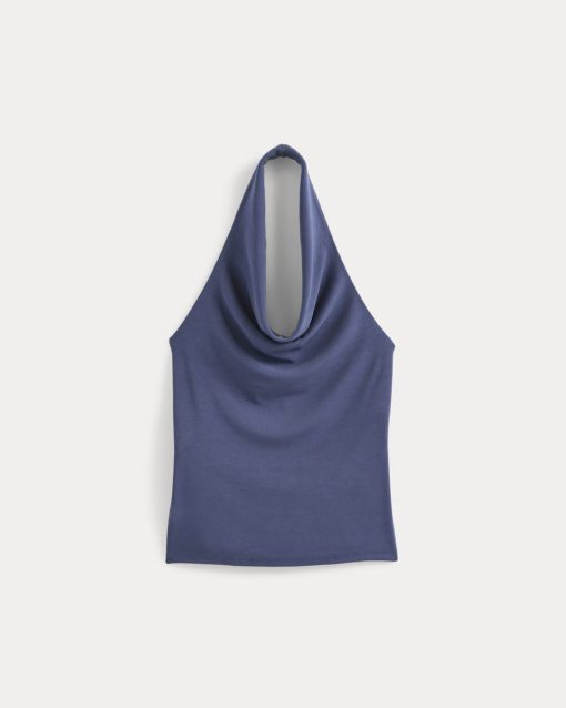 Alternative view of Halter Cowlneck Top in Butterknit | Washed Navy