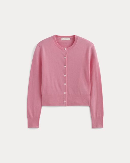 Alternative view of The Cropped Cardigan in Cotton Cashmere | Deep Pink