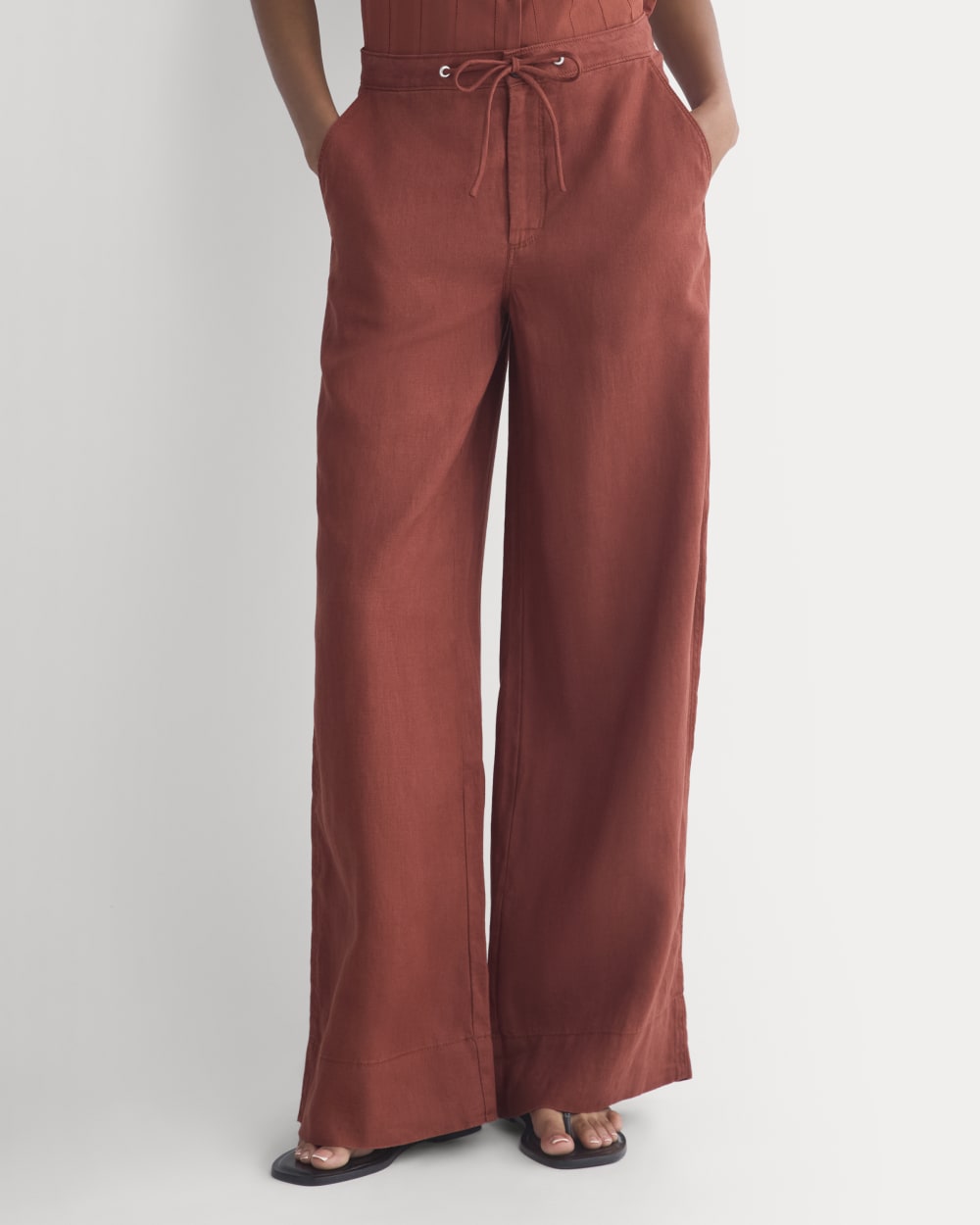 Wide-Leg Drawstring Pant in Linen | Henna Red - Image 3