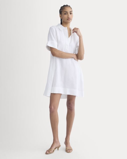Mini Popover Shirtdress in Linen | White