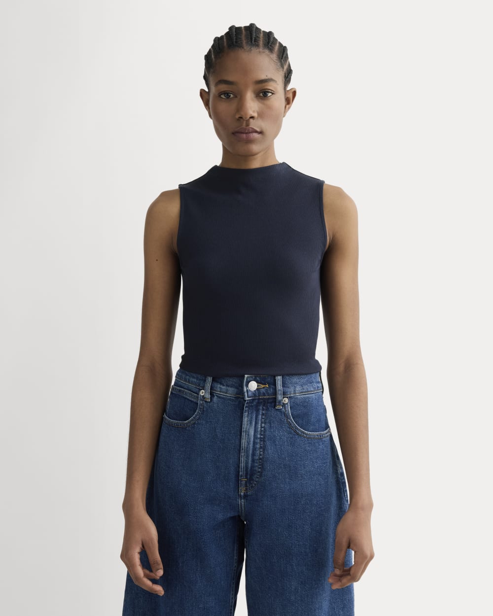 The Luxe Rib Funnel-Neck Tank | Navy