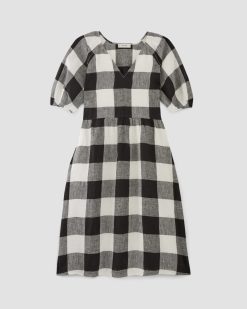 Alternative view of The Linen Oversized Puff-Sleeve Dress | Bone / Black Check