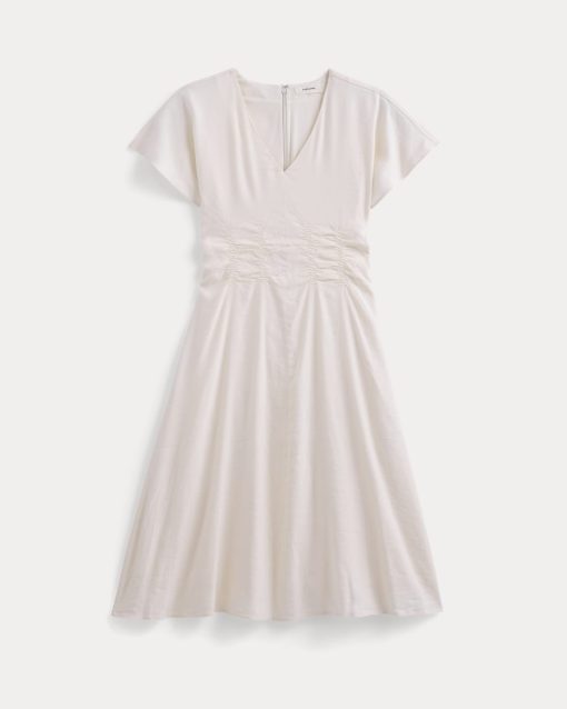 Alternative view of Cinched Dress in Stretch Linen | Bone