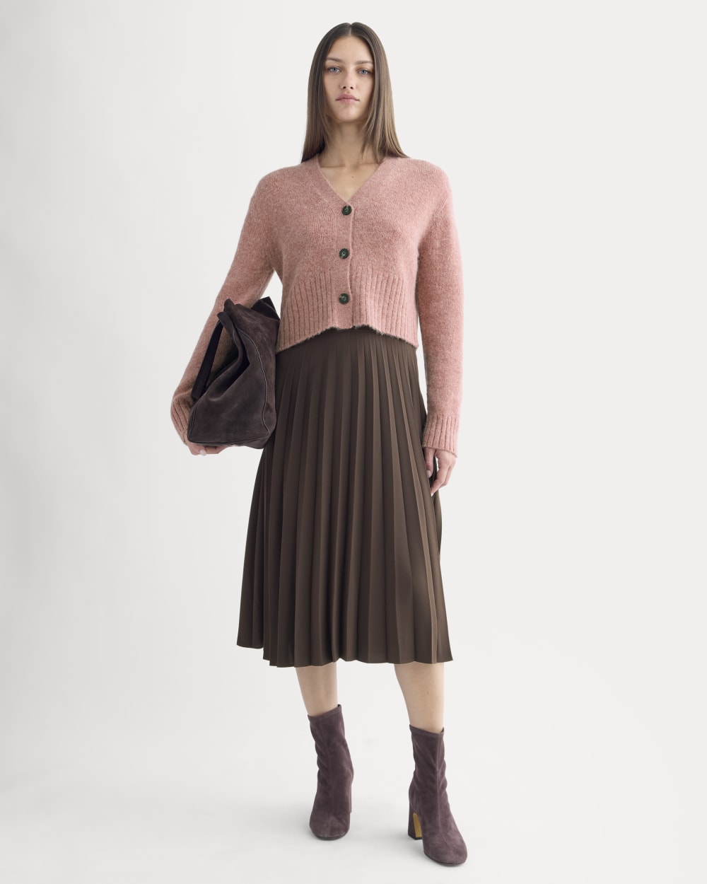 High V Cropped Cardigan in Alpaca | Heather Ash Rose - Image 4