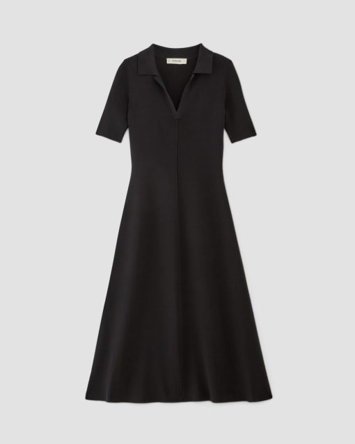 Alternative view of The Viscose Knit Polo Midi Dress | Black