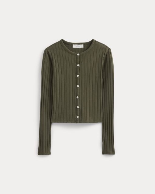 Alternative view of Cardigan in Pointelle | Olive Night