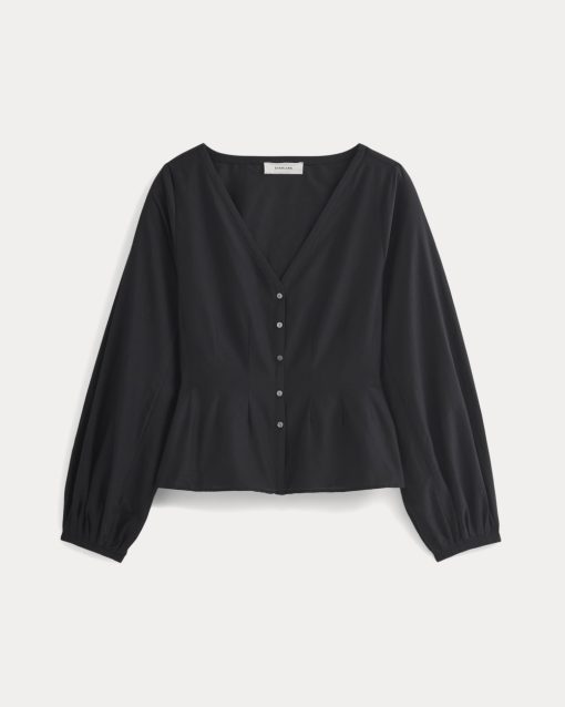 Alternative view of Balloon Sleeve Top in Cotton Silk | Black
