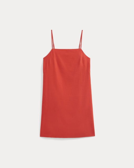 Alternative view of Mini Shift Dress in Stretch Linen | Fiery Red