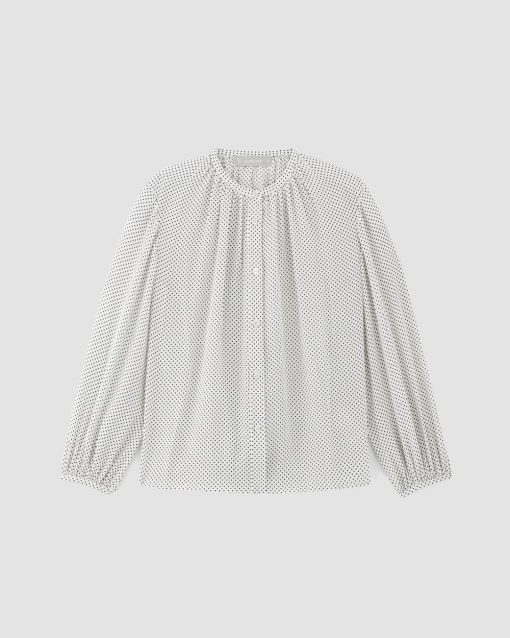 Alternative view of The Washable Clean Silk Shirred Blouse | Bone / Black Polka Dot