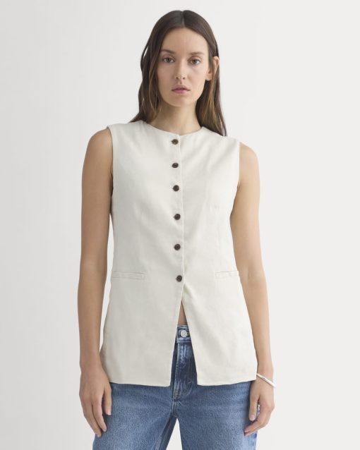 Long Vest in Stretch Linen | Birch