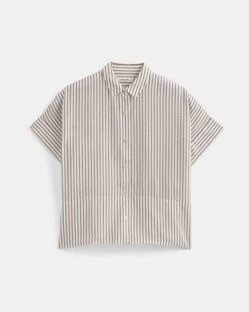 Alternative view of The Boxy Shirt in Washable Silk | Bone / Toffee Stripe