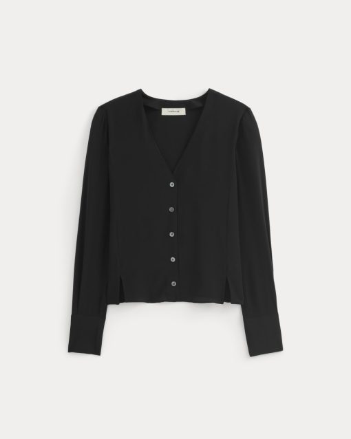 Alternative view of The V-Neck Blouse in Washable Silk | Black