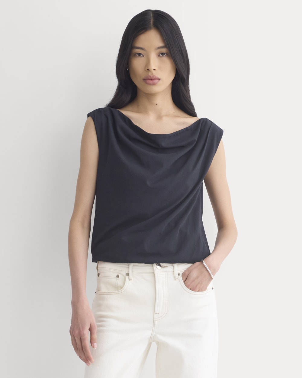 Boatneck Twisted Top in Essential Cotton | Black - Image 4