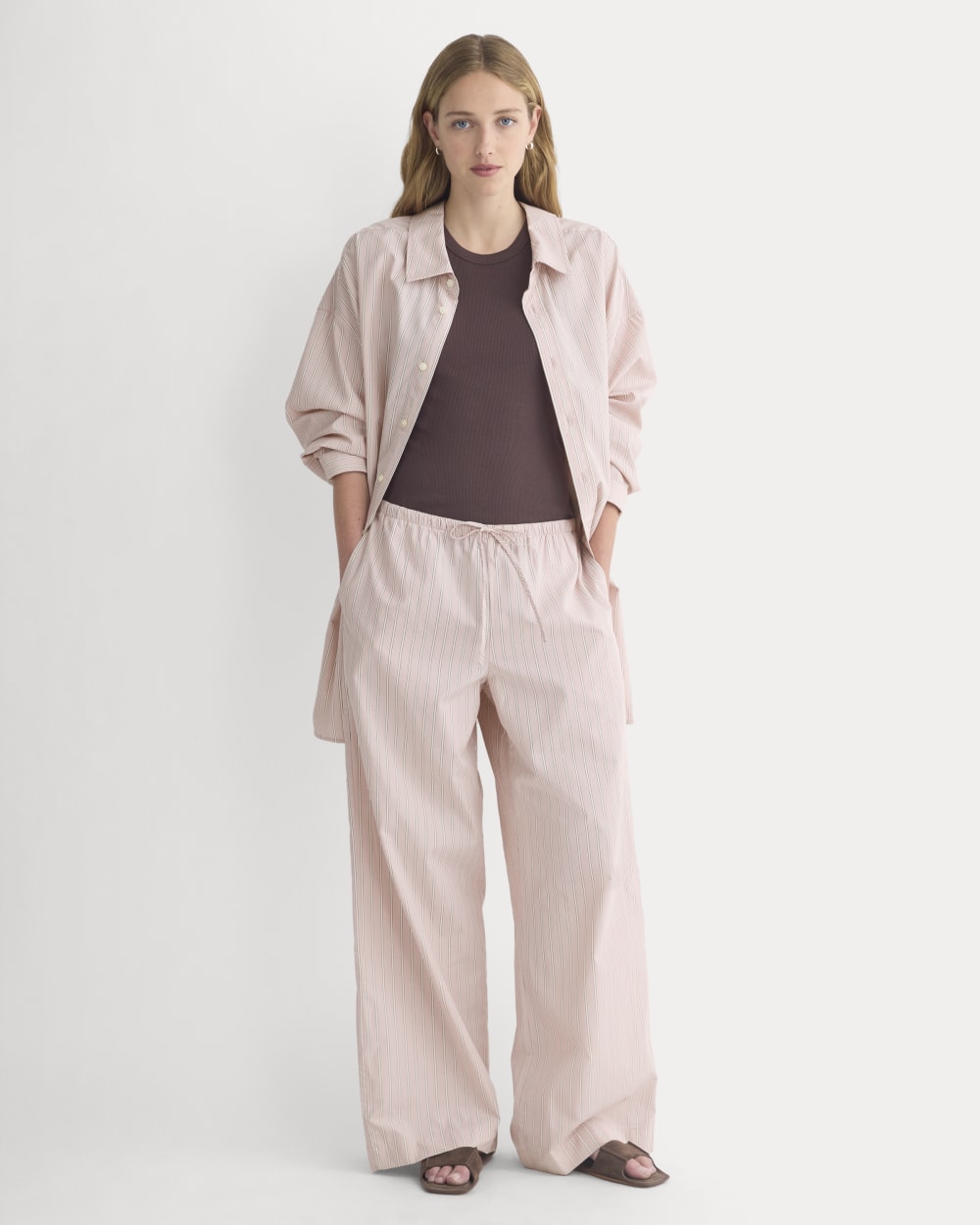 Wide-Leg Drawstring Pant in Washed Poplin | Burnished Lilac/Gardenia - Image 2