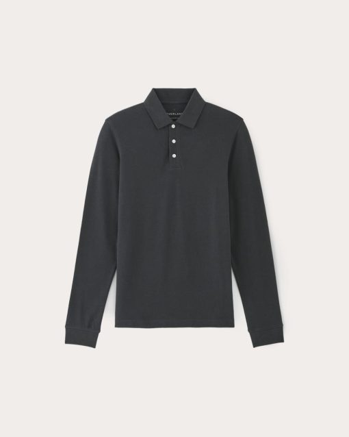Alternative view of The Long-Sleeve Pique Polo | Heathered Graphite