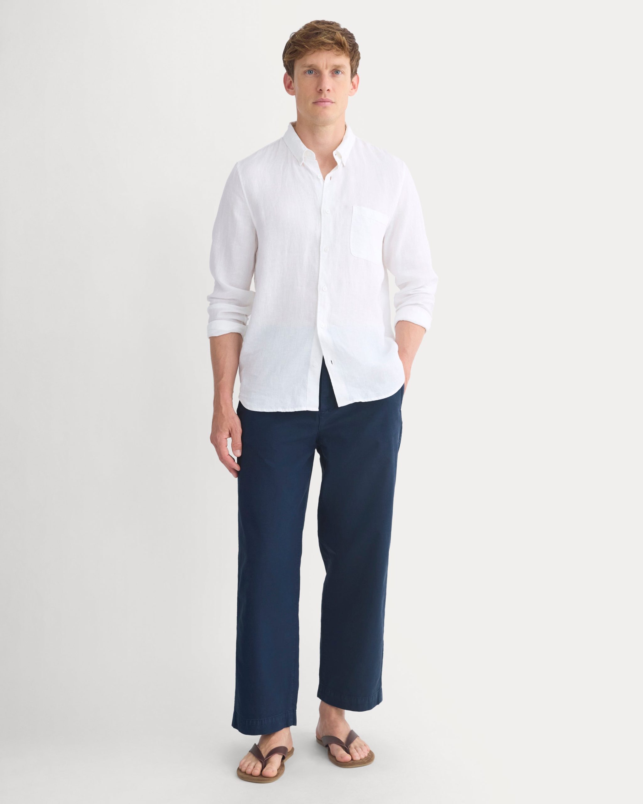 Cropped Slub Trouser | Deep Navy