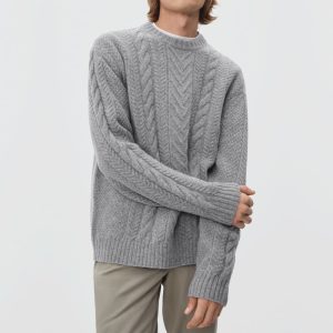 Alternative view of The Felted Merino Cable-Knit Crew | Heathered Mid-Grey