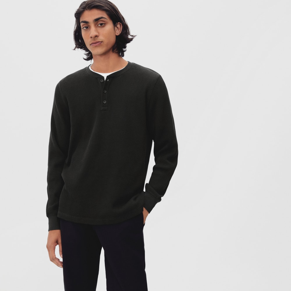 The Waffle Long-Sleeve Henley Tee | Black - Image 2