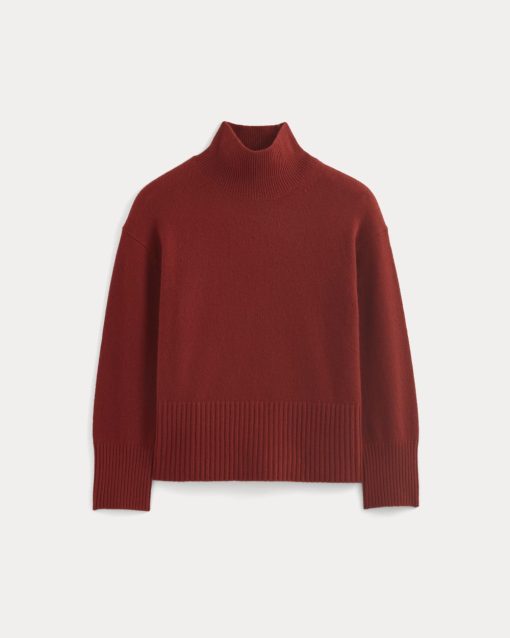 Alternative view of The Boxy Turtleneck in Cashmere | Berry Red