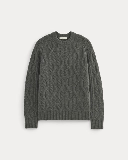 Alternative view of Cable Knit Crew in Luxe Merino | Heathered Soot