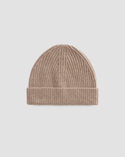 Alternative view of The Cashmere Fine Rib Beanie | Heathered Woodsmoke